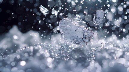  sugar crystals tumbling down, centered with sharp detail 