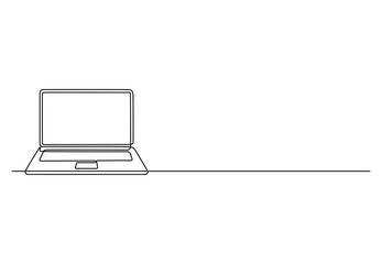 Open laptop continuous one line drawing vector illustration