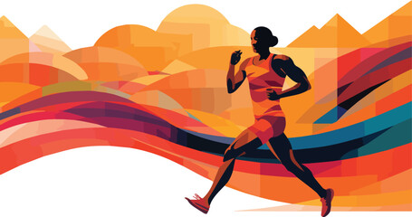 Running woman in sportswear on abstract colorful background. Vector illustration