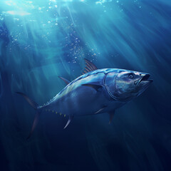 Naklejka premium Tuna fish swimming in the ocean water