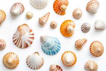 Collection of Seashells on White Background