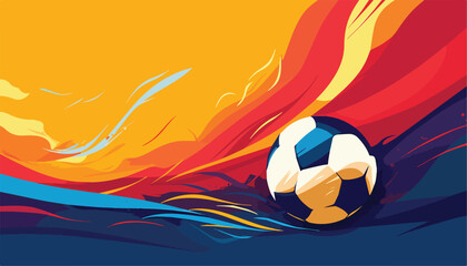 Soccer ball on the background of the sea. Vector illustration.