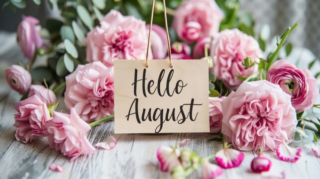 hello august text message flower decoration august illustration