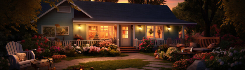 A house with a porch and a garden