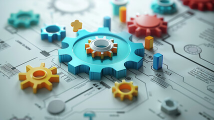 Colorful diagrams with icons showing steps in quality control process.