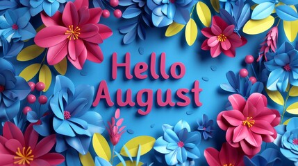 hello august text message flower decoration august illustration