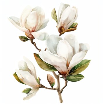 Magnolia, watercolor style, isolated white background, PNG di-cut style, object as model