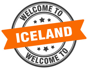 Welcome to Iceland stamp. Iceland round sign