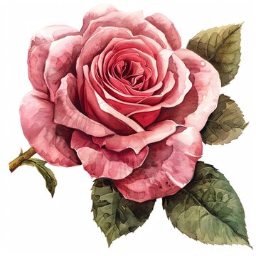 Rose, watercolor style, isolated white background, PNG di-cut style, object as model