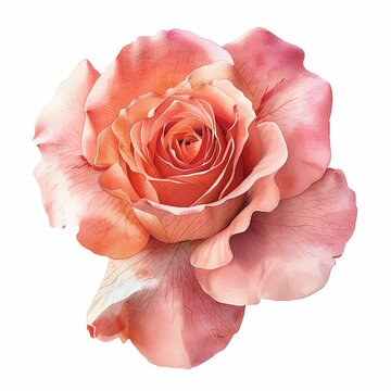 Rose, watercolor style, isolated white background, PNG di-cut style, object as model