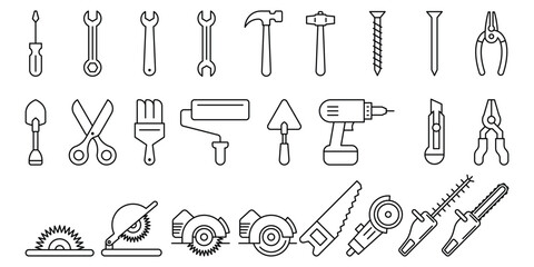 Workshop icon set. repairing tools kit icon set. Editable stroke. Vector illustration