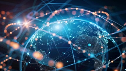 Obraz premium Digital world globe, concept of global network and connectivity on Earth.
