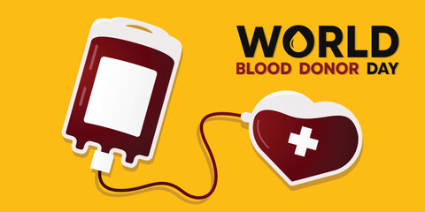 World Blood Donor Day. Blood, heart and plus icon. Great for cards, banners, posters, social media and more. Yellow background.
