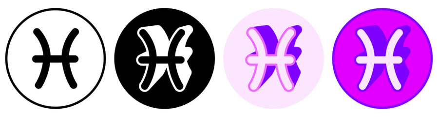 Obraz premium set trendy Pisces symbol. Pisces Astrology horoscope sign pictogram design vector illustration