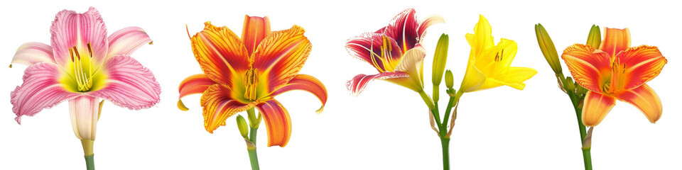 Obraz premium Ears, red, and yellow Daylily with red and yellow flowers, isolated on white
