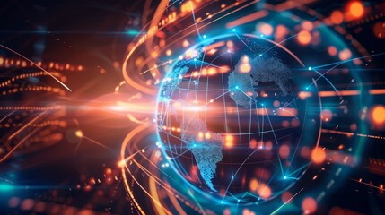 Obraz premium Digital world globe, concept of global network and connectivity on Earth.