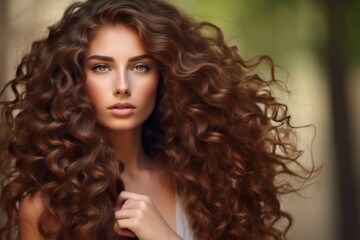 Beautiful girl with lush curly hairstyle
