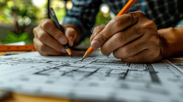 architect team working with blueprints for architectural plan engineer sketching a construction project green energy concept