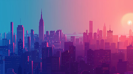 Fototapeta premium ビルが立ち並ぶ大都市の風景イラスト