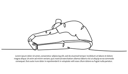 Continuous one line design of stretching the legs.  Minimalist style vector illustration on white background.
