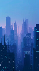 Fototapeta premium ビルが立ち並ぶ大都市の風景イラスト