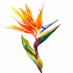 Bird of Paradise, striking, petals, watercolor style