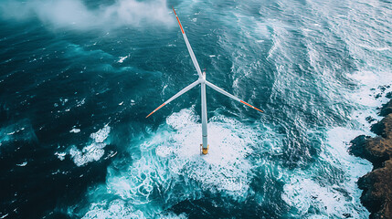 Aerial shot of windmill turbines in a wind farm, highlighting the use of renewable resources for energy production