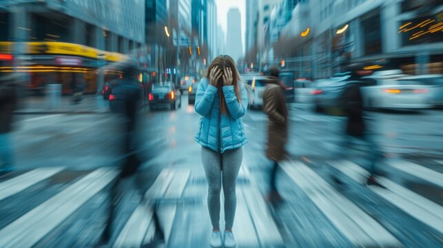 The stressed woman on the street