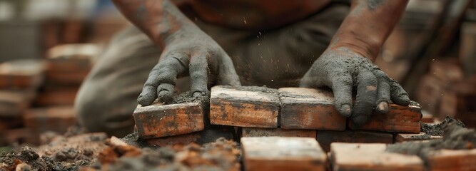 3. **Craftsmanship Detail**: Zoom in on the intricate details of a worker's hands as they meticulously lay bricks, with room for a caption celebrating the artistry and skill involved in construction