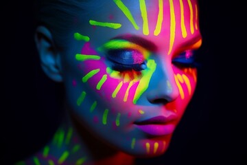 one woman painted with fluorescent make up