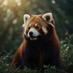 Obraz premium a red panda, using an analog camera to achieve a dreamlike quality reminiscent of the cosmos.