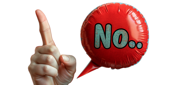 speech bubble with No.. text on it with solid colored copyspace , sign isolated, hand with sign - Powered by Adobe