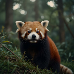 Obraz premium a red panda, using an analog camera to achieve a dreamlike quality reminiscent of the cosmos.