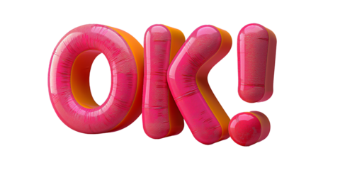 pink OK 3d icon in bubble speech