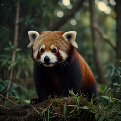Obraz premium a red panda, using an analog camera to achieve a dreamlike quality reminiscent of the cosmos.