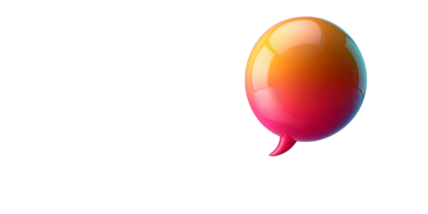 3D orange speech bubble icon isolated, Shiny pink bubble transparent background