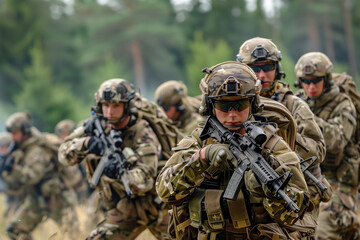Fototapeta premium Soldiers advancing in formation