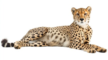 Cheetah Lying Down on Isolated White Background in Relaxed Pose