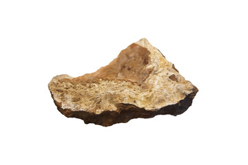 Raw Hydrozincite mineral rock specimen isolated on white background. zinc bloom or Marionite.