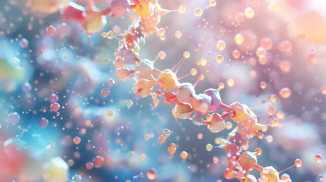 Closeup of a 3D rendering showing the process of polymerization