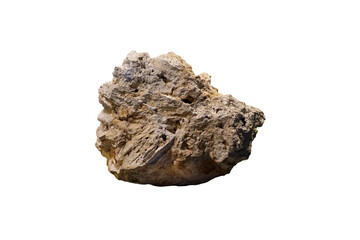 Raw phosphate mineral rock specimen isolated on white background. 
