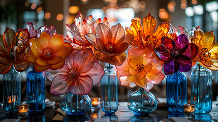 Wedding centerpiece with glass flowers