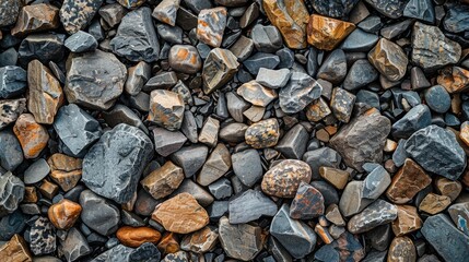 Gravel stones texture presented as a background in a flat lay or top view