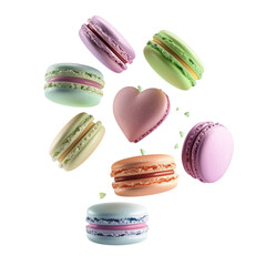 Floating heart-shaped macaron cake on a transparent background