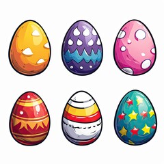 Colorful Easter eggs set with various patterns and designs. Perfect for holiday decoration, celebrations, and festive themes.