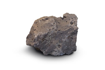 Basalt rock specimen stone isolated on white background. 