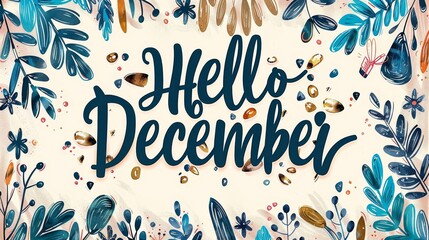 hello december text message flower decoration december illustration december