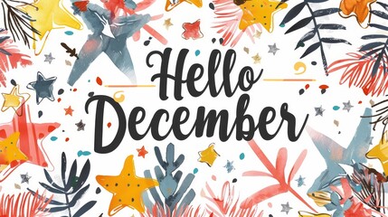 Obraz premium hello december text message flower decoration december illustration december