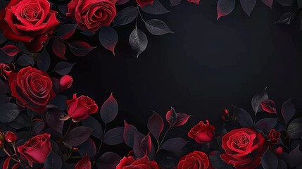 Black background with more red roses at the bottom of the frame. © paisorn