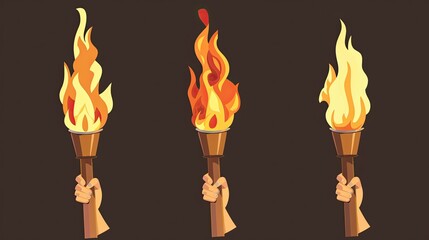 Illustration of three hands holding flaming torches on dark background symbolizing France 2024 Olympics